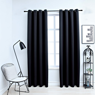 Blackout Curtains with Metal Rings 2 pcs Black 140x175 cm - Giant Lobelia