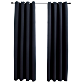 Blackout Curtains with Metal Rings 2 pcs Black 140x175 cm - Giant Lobelia