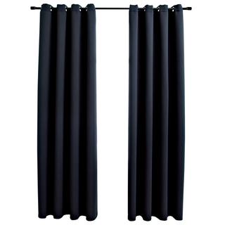 Blackout Curtains with Metal Rings 2 pcs Black 140x245 cm - Giant Lobelia