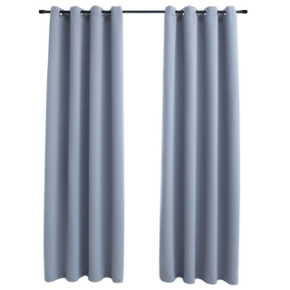 Blackout Curtains with Metal Rings 2 pcs Grey 140x175 cm - Giant Lobelia