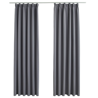 Blackout Curtains with Hooks 2 pcs Grey 140x175 cm - Giant Lobelia