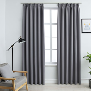 Blackout Curtains with Hooks 2 pcs Grey 140x245 cm - Giant Lobelia