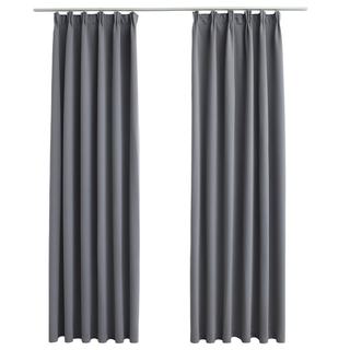 Blackout Curtains with Hooks 2 pcs Grey 140x245 cm - Giant Lobelia