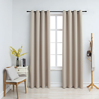 Blackout Curtains with Metal Rings 2 pcs Beige 140x225 cm - Giant Lobelia