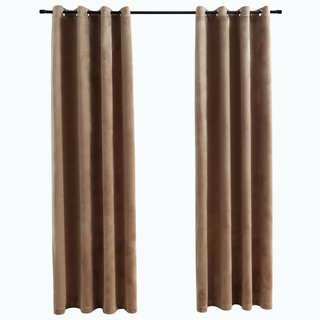 Blackout Curtains with Rings 2 pcs Velvet Beige 140x175 cm - Giant Lobelia