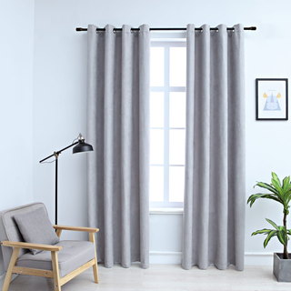 Blackout Curtains with Metal Rings 2 pcs Grey 140x175 cm - Giant Lobelia