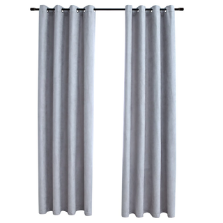 Blackout Curtains with Metal Rings 2 pcs Grey 140x175 cm - Giant Lobelia