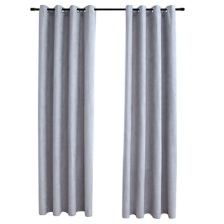 Blackout Curtains with Metal Rings 2 pcs Grey 140x245 cm - Giant Lobelia