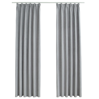 Blackout Curtains with Hooks 2 pcs Grey 140x175 cm - Giant Lobelia