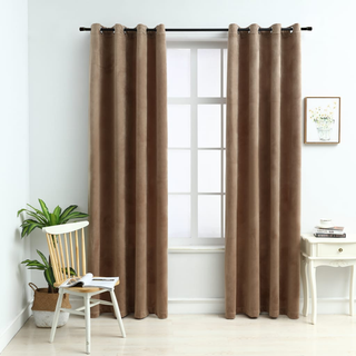 Blackout Curtains with Rings 2 pcs Velvet Beige 140x225 cm - Giant Lobelia