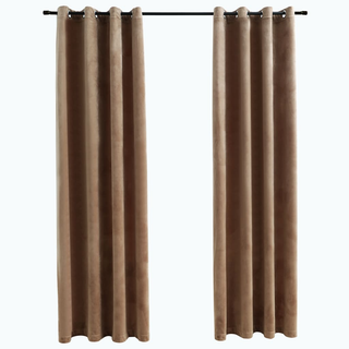 Blackout Curtains with Rings 2 pcs Velvet Beige 140x225 cm - Giant Lobelia