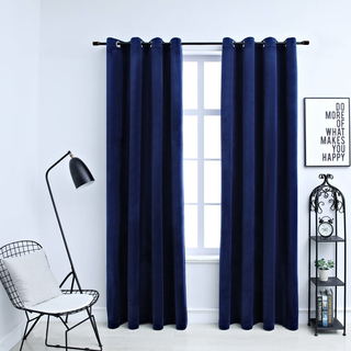 Blackout Curtains with Rings 2 pcs Velvet Dark Blue 140x225 cm - Giant Lobelia