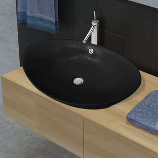 Black Luxury Ceramic Basin Oval with Overflow 59 x 38,5 cm - Giant Lobelia