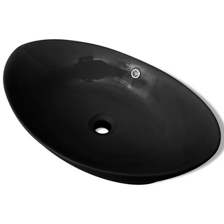 Black Luxury Ceramic Basin Oval with Overflow 59 x 38,5 cm - Giant Lobelia