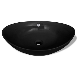 Black Luxury Ceramic Basin Oval with Overflow 59 x 38,5 cm - Giant Lobelia