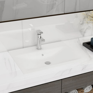 Rectangular Ceramic Basin Sink White with Faucet Hole 60x46 cm - Giant Lobelia