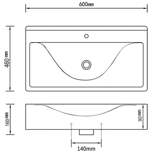 Rectangular Ceramic Basin Sink White with Faucet Hole 60x46 cm - Giant Lobelia