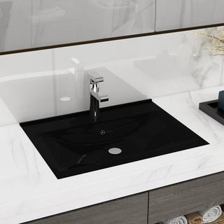 Rectangular Ceramic Basin Black with Faucet Hole 60x46 cm - Giant Lobelia