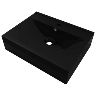 Rectangular Ceramic Basin Black with Faucet Hole 60x46 cm - Giant Lobelia