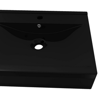 Rectangular Ceramic Basin Black with Faucet Hole 60x46 cm - Giant Lobelia