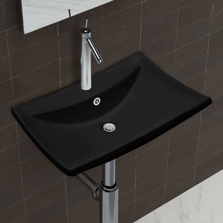 Black Luxury Ceramic Basin Rectangular with Overflow & Faucet Hole - Giant Lobelia