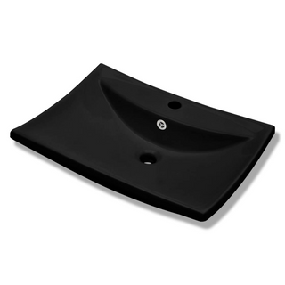 Black Luxury Ceramic Basin Rectangular with Overflow & Faucet Hole - Giant Lobelia