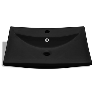 Black Luxury Ceramic Basin Rectangular with Overflow & Faucet Hole - Giant Lobelia