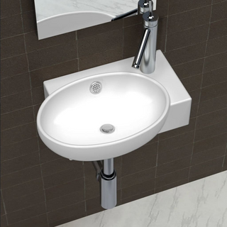 Ceramic Sink Basin Faucet & Overflow Hole Bathroom White - Giant Lobelia