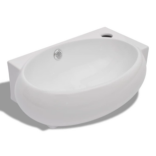 Ceramic Sink Basin Faucet & Overflow Hole Bathroom White - Giant Lobelia