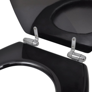 WC Toilet Seat MDF Soft Close Lid Simple Design Black - Giant Lobelia