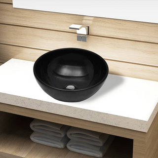 Ceramic Bathroom Sink Basin Black Round - Giant Lobelia