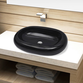 Ceramic Bathroom Sink Basin Black Oval - Giant Lobelia