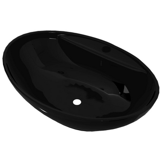 Ceramic Bathroom Sink Basin Faucet/Overflow Hole Black Oval - Giant Lobelia