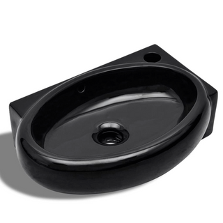 Ceramic Bathroom Sink Basin Faucet/Overflow Hole Black Round - Giant Lobelia