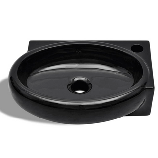 Ceramic Bathroom Sink Basin Faucet/Overflow Hole Black Round - Giant Lobelia