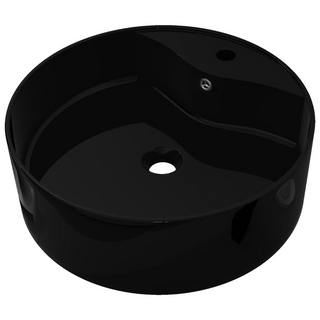 Ceramic Bathroom Sink Basin Faucet/Overflow Hole Black Round - Giant Lobelia