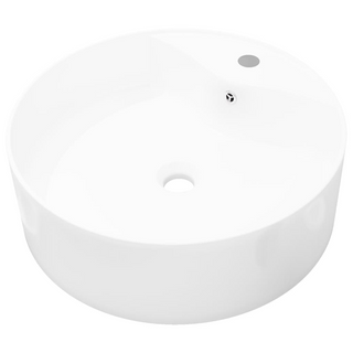 Ceramic Bathroom Sink Basin Faucet/Overflow Hole White Round - Giant Lobelia