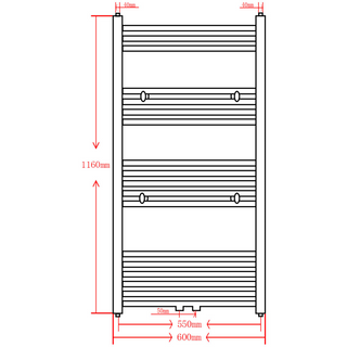 Grey Bathroom Central Heating Towel Rail Radiator Straight 600x1160mm - Giant Lobelia