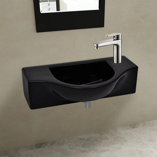 Ceramic Bathroom Sink Basin with Faucet Hole Black - Giant Lobelia