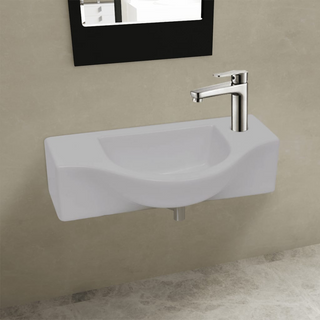 Ceramic Bathroom Sink Basin with Faucet Hole White - Giant Lobelia