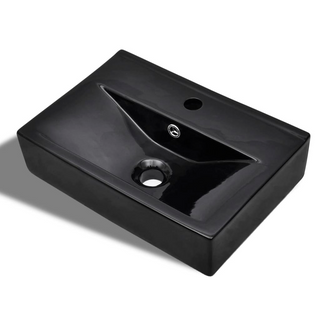 Ceramic Bathroom Sink Basin Faucet/Overflow Hole Black Rectangular - Giant Lobelia