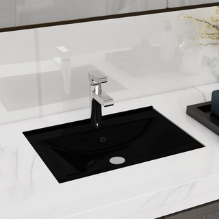 Ceramic Bathroom Sink Basin Faucet/Overflow Hole Black Rectangular - Giant Lobelia