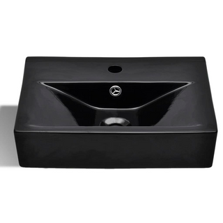 Ceramic Bathroom Sink Basin Faucet/Overflow Hole Black Rectangular - Giant Lobelia