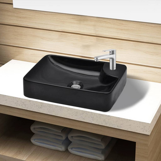 Ceramic Bathroom Sink Basin with Faucet Hole Black - Giant Lobelia