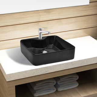 Ceramic Bathroom Sink Basin with Faucet Hole Black Square - Giant Lobelia