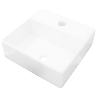 Ceramic Bathroom Sink Basin with Faucet Hole White Square - Giant Lobelia