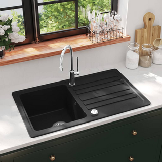 Granite Kitchen Sink Single Basin with Drainer Reversible Black - Giant Lobelia