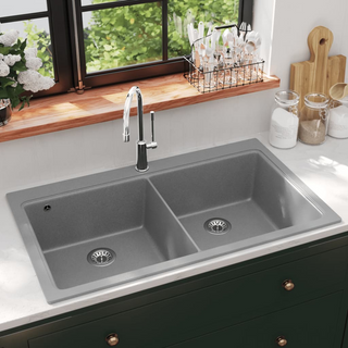 Overmount Kitchen Sink Double Basin Granite Grey - Giant Lobelia