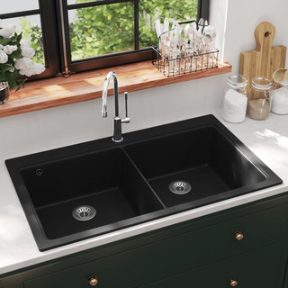 Overmount Kitchen Sink Double Basin Granite Black - Giant Lobelia