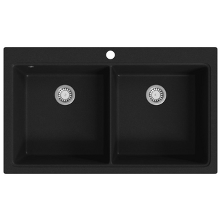 Overmount Kitchen Sink Double Basin Granite Black - Giant Lobelia